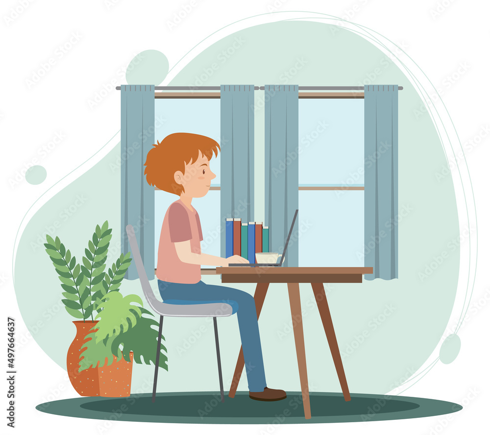Work at home concept in flat design Work at home concept in flat design