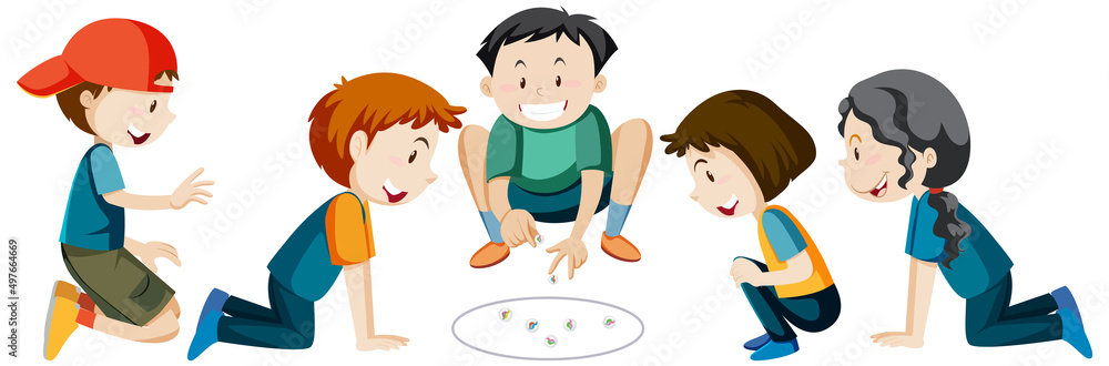 Children playing marbles on white background Children playing marbles on white background