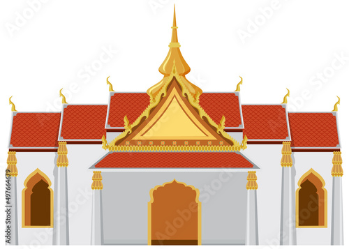 Thai temple design with red and golden roof