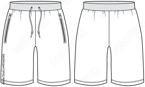 men's shorts vector illustration front and back view fashion flat sketch