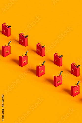 rows of oil tank on orange background. 3d render photo
