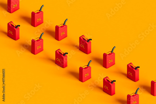 rows of oil tank on orange background. 3d render photo