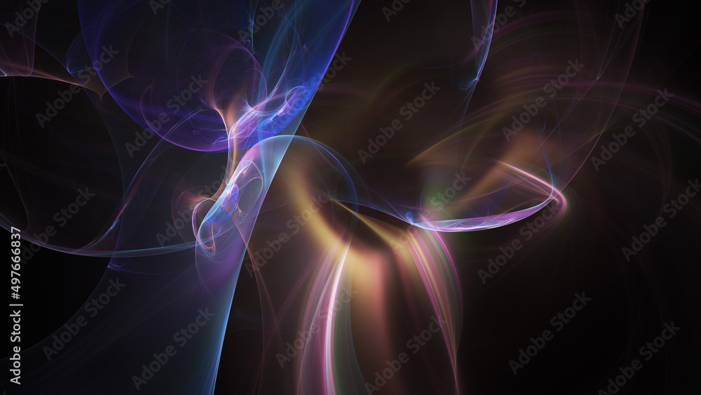 Abstract orange and violet chaotic shapes. Fantastic space background. Digital fractal art. 3d rendering.