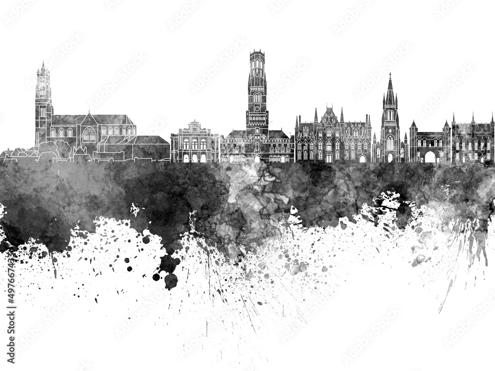 Obraz premium Bruges skyline in black watercolor