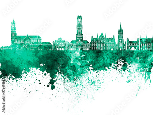 Bruges skyline in watercolor background