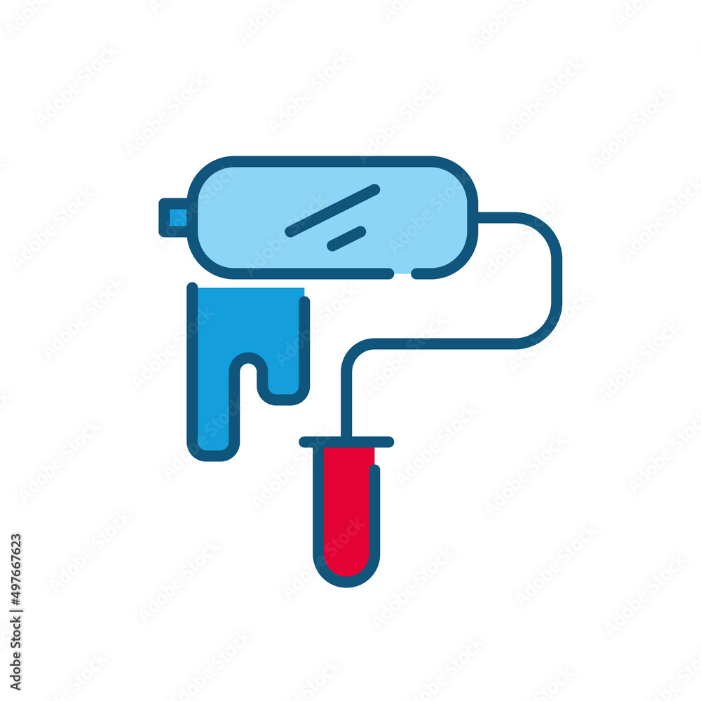 Wall painting with a roller. Redecoration and restoration icon. Pixel perfect, editable stroke, color