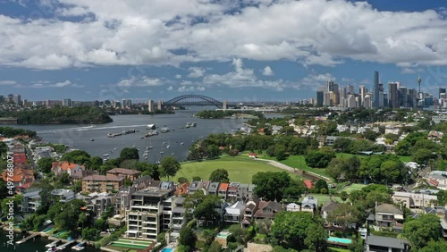 Aerial hyperlapse, dronelapse video of Sydney Harbour in daytime photo