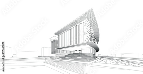 3d wireframe of building. sketch design.Vector