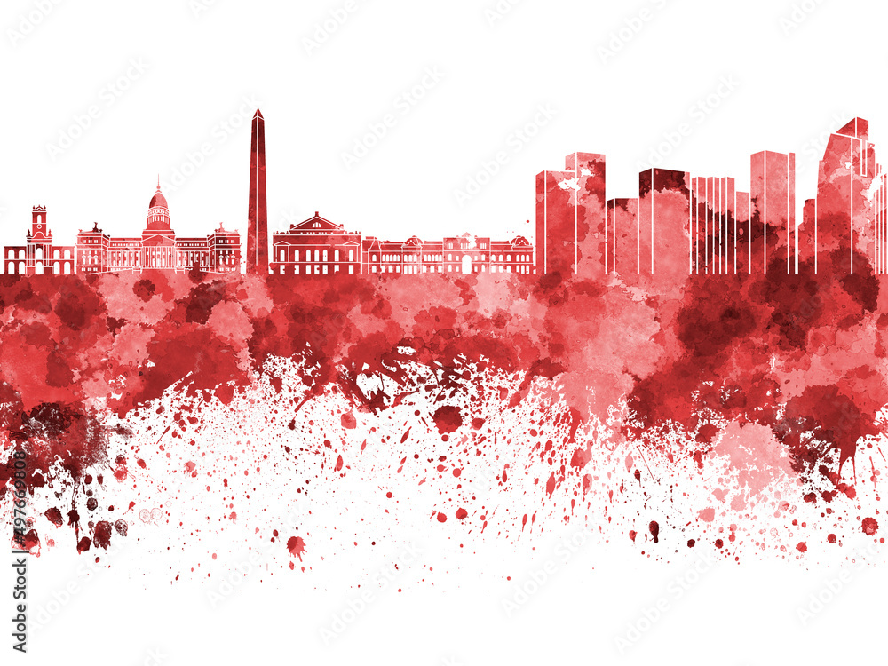 Fototapeta premium Buenos Aires skyline in watercolor on white background