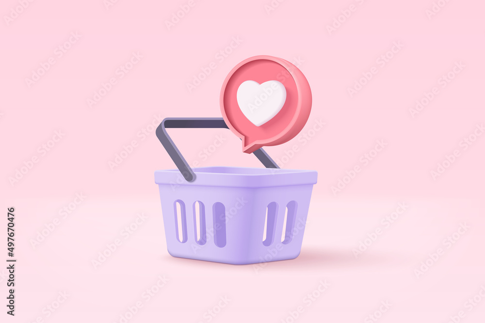 3d shopping bag for online shopping and digital marketing concept. Basket minimal icon with shadows on pink background. Shopping bag for buy sale discount promotion. 3d vector icon illustration Stock ...