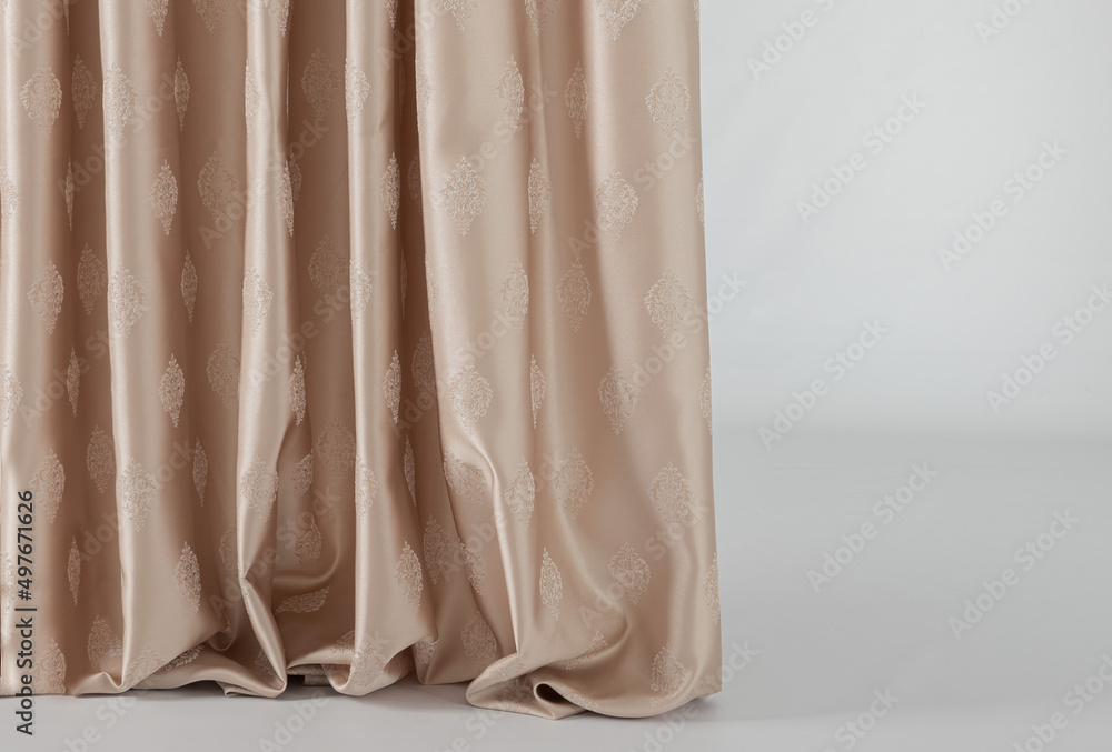Fototapeta premium Golden Curtain. vertical lines. Abstract fabric texture background. Macro photography, close-up