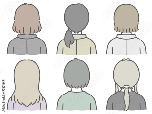 若い女性の後ろ姿上半身セット（仕事向きの服装）