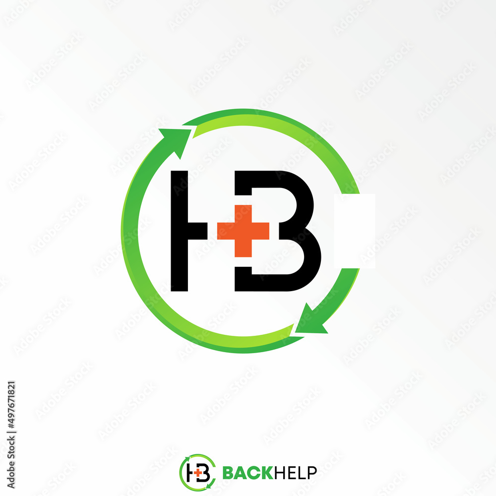 Letter or word HB sans serif font with recycle arrow and red cross or plus image graphic icon logo design abstract concept vector stock. Can be used as symbol related to health or initial Letter or word HB sans serif font with recycle arrow and red cross or plus image graphic icon logo design abstract concept vector stock. Can be used as symbol related to health or initial