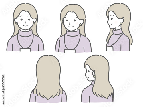 色々な向きの若い私服女性社員