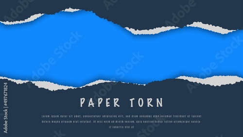 Fototapeta Naklejka Na Ścianę i Meble -  Minimal Dark Paper Ripped Frame Design In Blue Background
