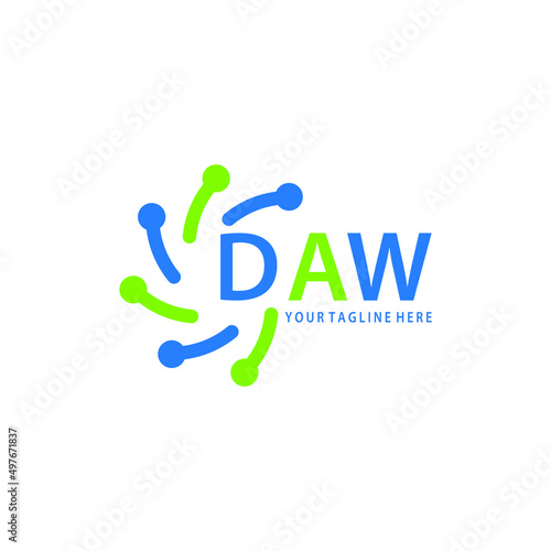 DAW logo design initial creative letter on white background.
DAW vector logo simple, elegant and luxurious,technology logo shape.DAW unique letter logo design. 