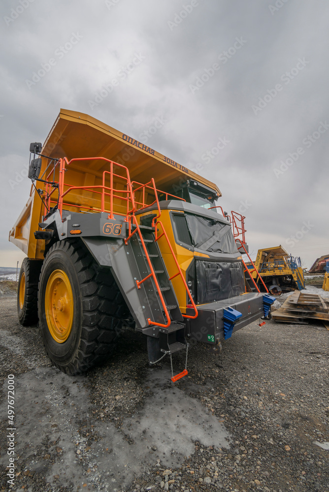 Big yellow quarry truck. Transport industry. Big yellow quarry truck. Transport industry.