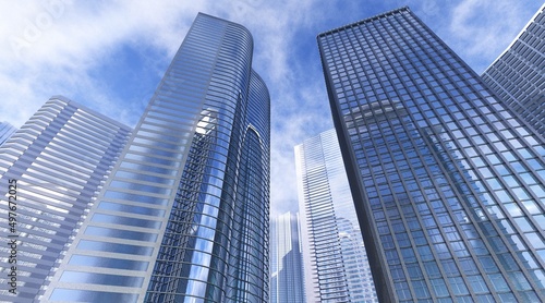 Skyscrapers, high-rise buildings, modern structures, business world center, 3d rendering © ustas