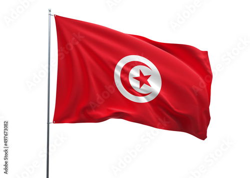 Tunisia Flag 3d illustration of the waving national flag with a white isolated background photo