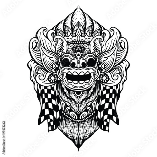 hand drawn barong bali line art