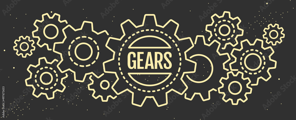 Group of gears isolated on black space background.  Cog icon design. Vector illustration