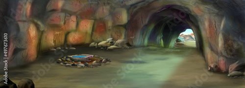Caveman cave in prehistoric era