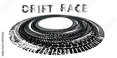 Drift show . Tire track vector round border frame . Drift race .Circle Design 