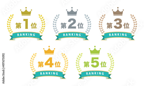 フラットなランキングアイコンの素材セット　ミントブルー　ベクターイラスト