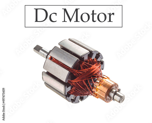 DC Motor Electrical armature assembly isolated on white background, Copper Coil