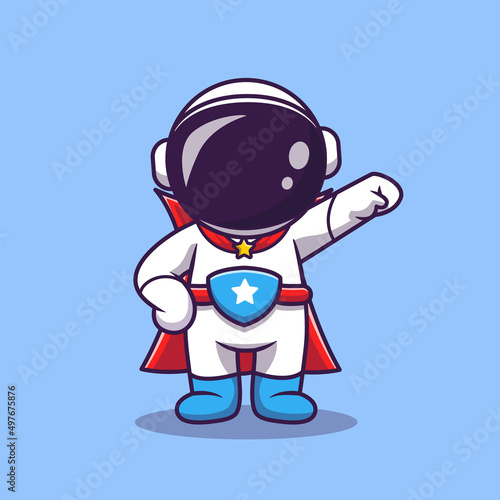 Cute Astronaut Super Hero Cartoon Vector Icon Illustration. Science Technology Icon Concept Isolated Premium Vector. Flat Cartoon Style
