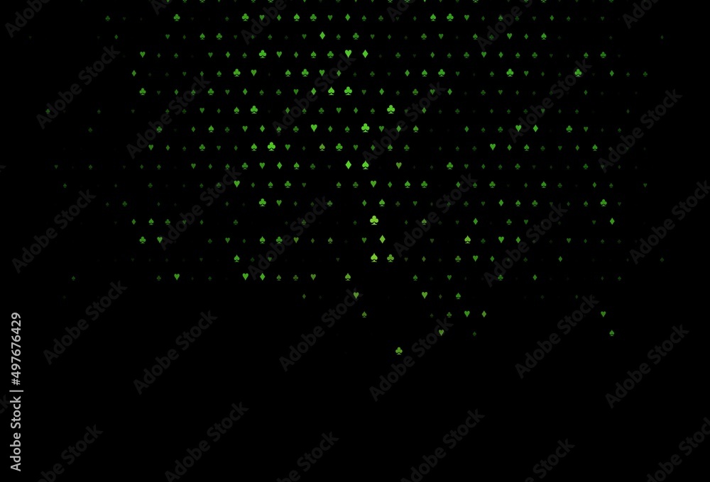 Dark green vector cover with symbols of gamble.