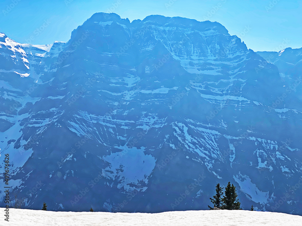 The alpine mountain range Glärnisch in the Swiss massif of Glarus alps