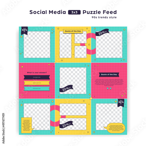 90s retro trendy instagram social media puzzle feed post template