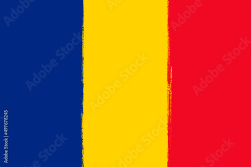 Flag of Romania. Brush strokes painted national symbol background illustration