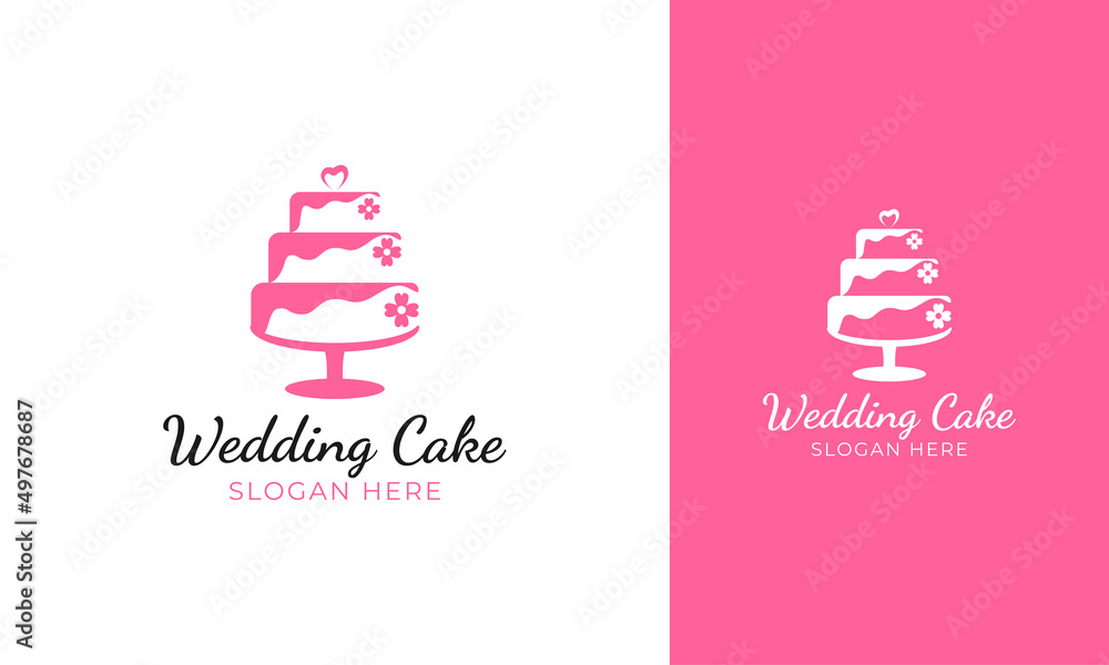 Wedding cake logo design with flower icon Stock Vector | Adobe Stock