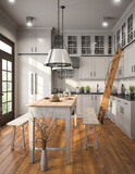 Küche im Landhaus-Stil mit Leiter