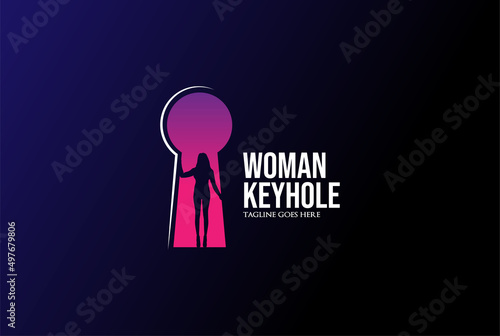 Keyhole Door with Sexy Hot Woman Girl Lady Female Silhouette Logo Design Vector