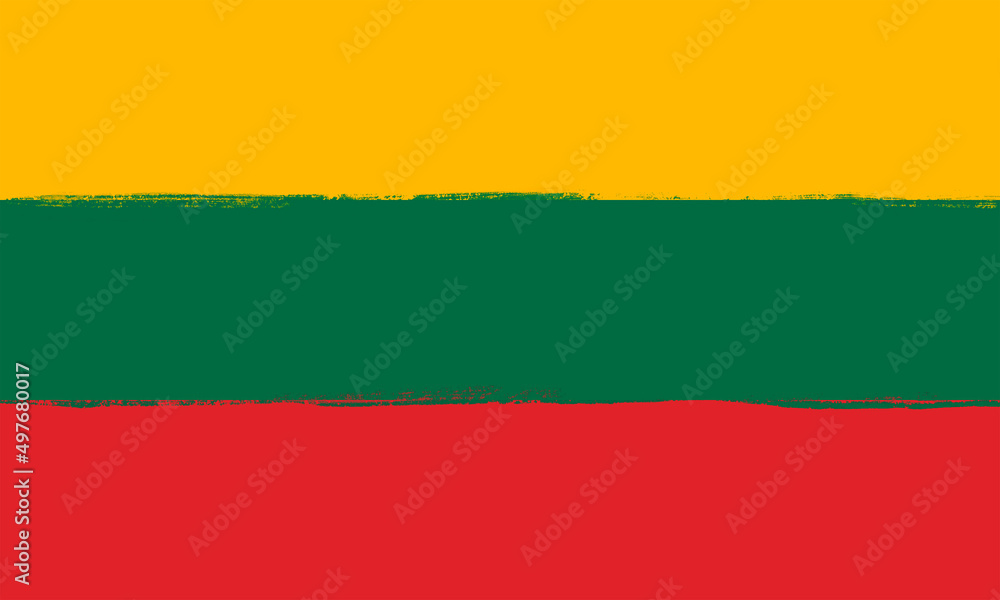 Naklejka premium Flag of Lithuania. Brush strokes painted national symbol background illustration