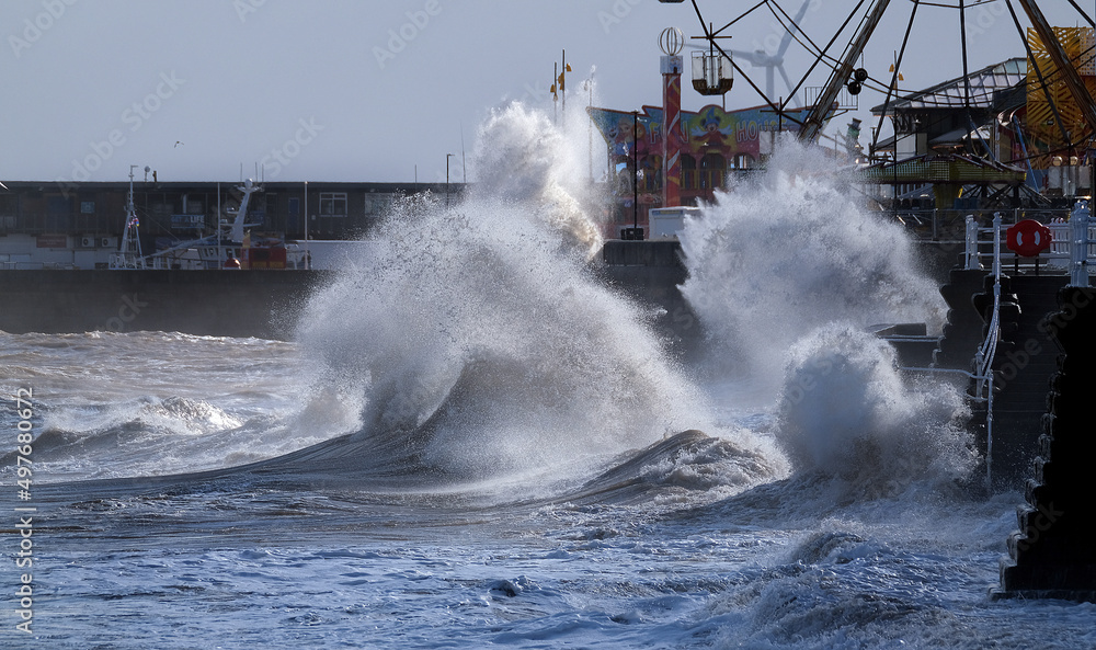 Very rough and dangerous sea at Bridlington, East coast of the UK.