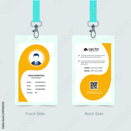 Corporate Employee ID Card Design. Luxury, Modern, Elegant, Professional Minimalist Identity Card. Employee ID Card Template. Elements of Stationery. Vector illustration 