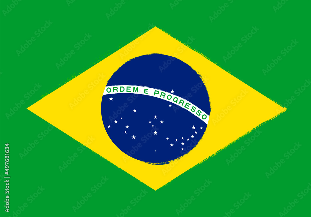 Fototapeta premium Flag of Brazil. Brush strokes painted national symbol background illustration