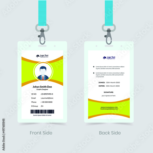 Corporate Employee ID Card Design. Luxury, Modern, Elegant, Professional Minimalist Identity Card. Employee ID Card Template. Elements of Stationery. Vector illustration 