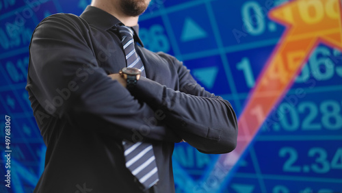 Headless Stonks man posing crossing arms in front of growth graph