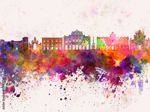 Catania skyline in watercolor background