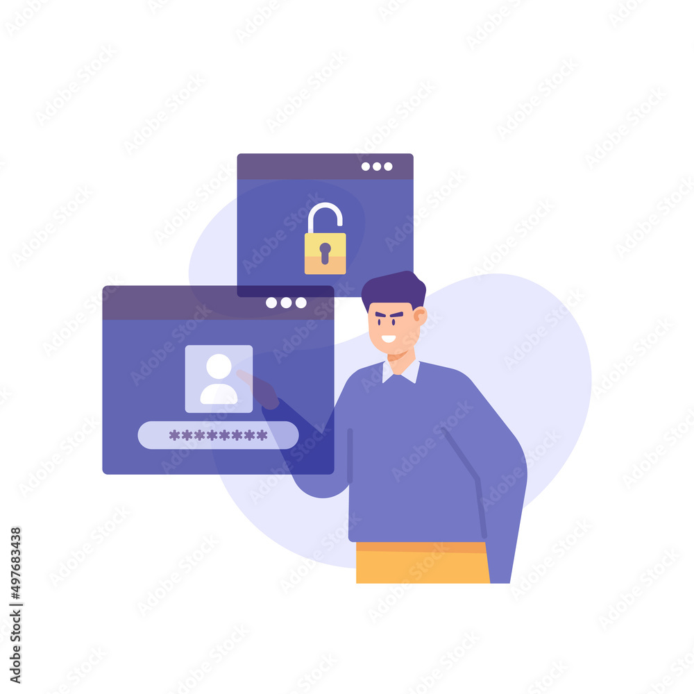 protection system technology. illustration of a user trying to access an account, log into an account, or log in. enter password. flat cartoon. concept illustration. design elements, ui, landing page protection system technology. illustration of a user trying to access an account, log into an account, or log in. enter password. flat cartoon. concept illustration. design elements, ui, landing page