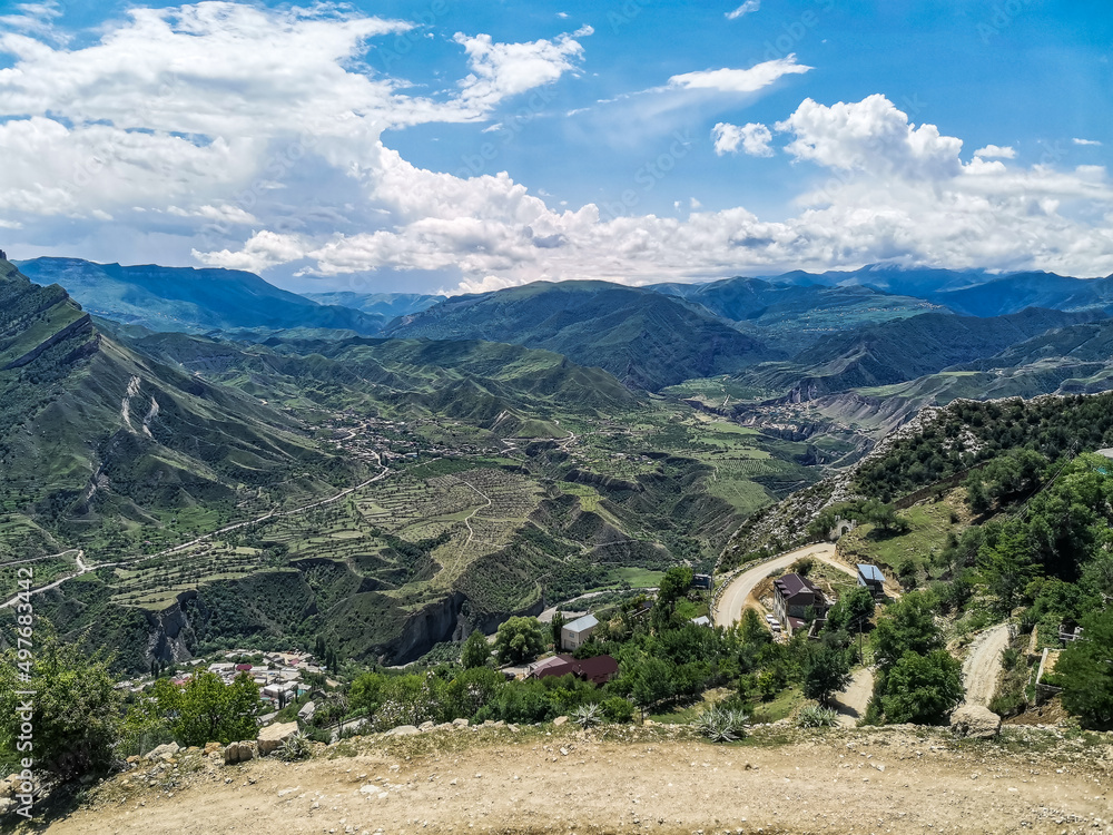 View of the mountain village of Gunib. Dagestan, Russia June 2021.
