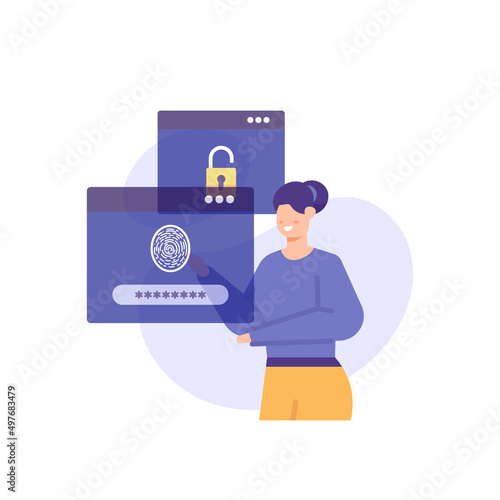 protection system technology. illustration of a user trying to access an account, log into an account, or log in. enter password. flat cartoon. concept illustration. design elements, ui, landing page
