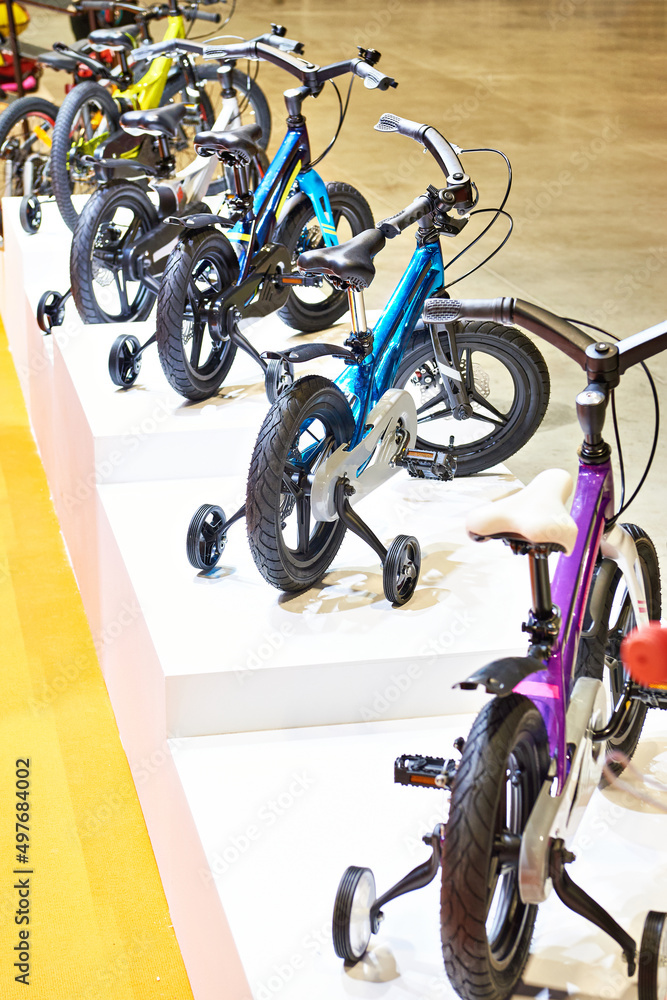 Children bicycles in sport store