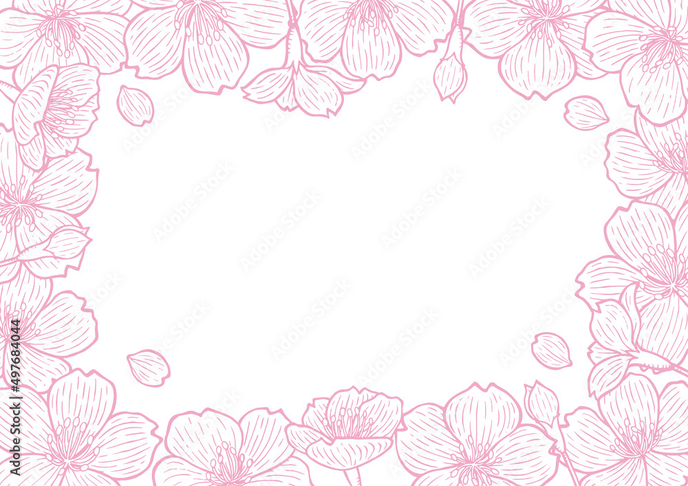 オシャレで優しい手描き桜の線画フレーム