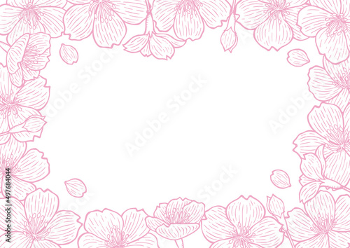 オシャレで優しい手描き桜の線画フレーム